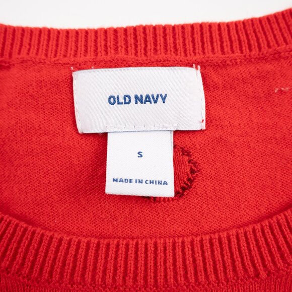 OLD NAVY red crewneck sweater w/ maroon polka dots size S - Picture 2 of 8